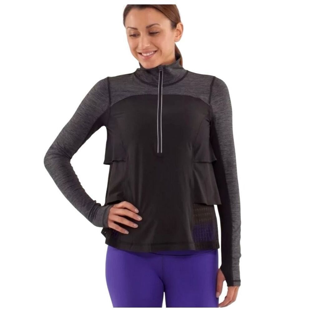 Lululemon Sun Runner Hybrid Half Zip Pullover Black 6 Ruffle Quick Dry Running